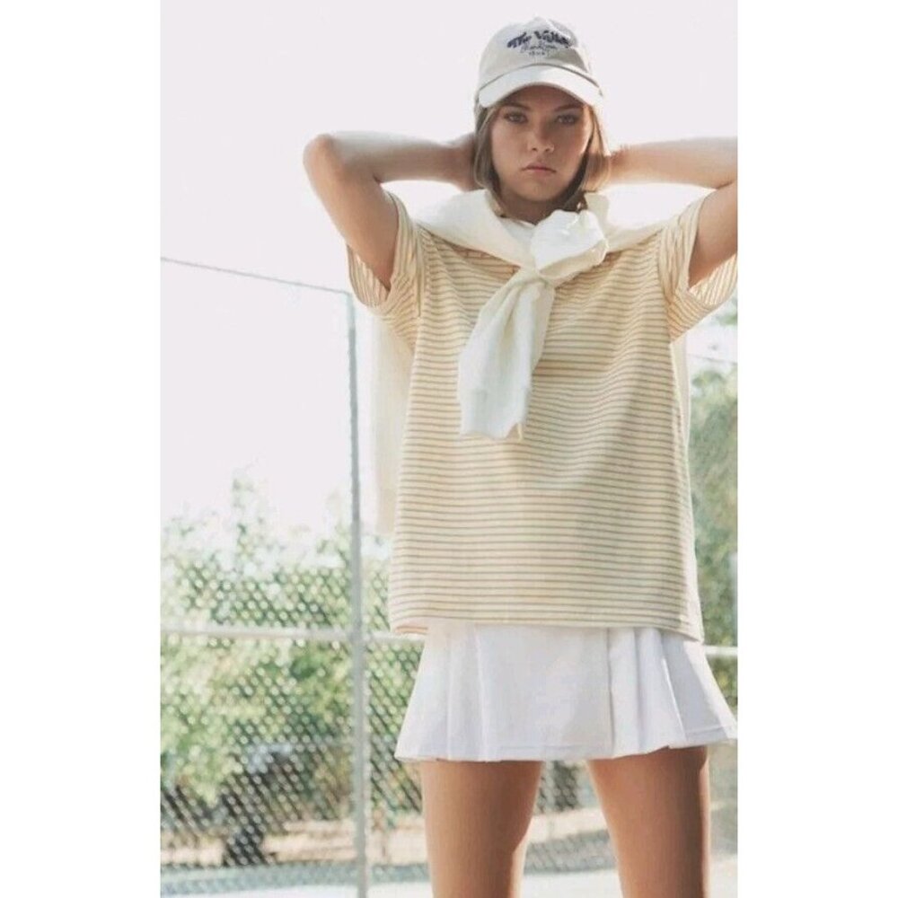 Ellandemm Mustard Striped Palm Beach FL Tee NWT 90s Retro Chic